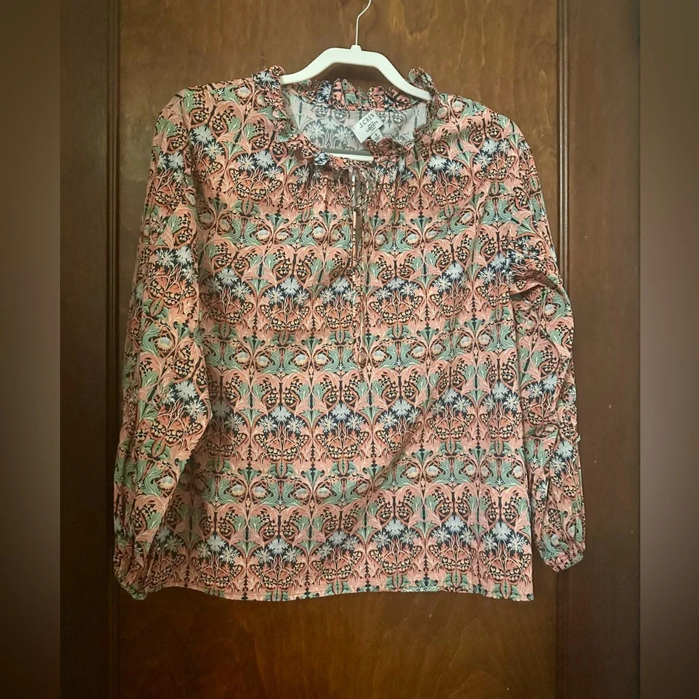 J. Crew Scalloped tie-neck top in Liberty® May Nouveau print S